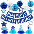 Birthday Decorations - Happy Birthday Banner Star Honeycomb Party Decor Set in Blue