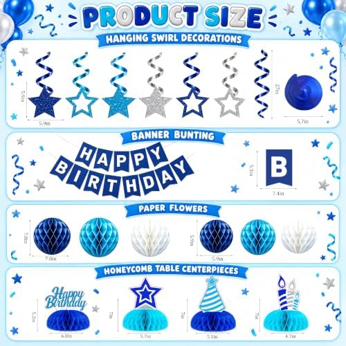Birthday Decorations - Happy Birthday Banner Star Honeycomb Party Decor Set in Blue, alternate view 3