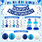 Birthday Decorations - Happy Birthday Banner Star Honeycomb Party Decor Set in Blue, alternate view 4