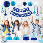 Birthday Decorations - Happy Birthday Banner Star Honeycomb Party Decor Set in Blue, alternate view 5