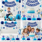 Birthday Decorations - Happy Birthday Banner Star Honeycomb Party Decor Set in Blue, alternate view 6