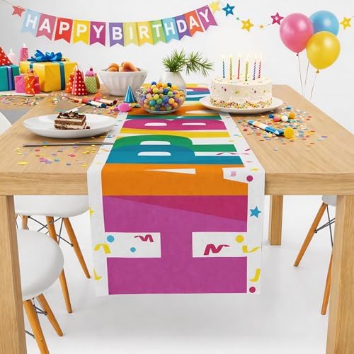 Birthday Decorations - Happy Birthday Table Runner | Happy Birthday Decorations for Home Party Kitchen Dining, alternate view