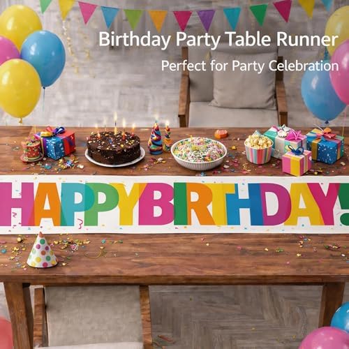 Birthday Decorations - Happy Birthday Table Runner | Happy Birthday Decorations for Home Party Kitchen Dining, alternate view