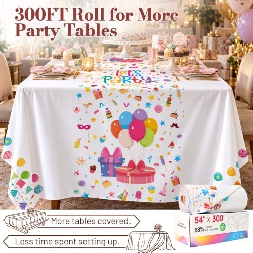 Birthday Party Table Cloth Disposable, 54In X 300Ft Table Cover Roll in 54" x 3600" (Rectangular) in Party, alternate view 2