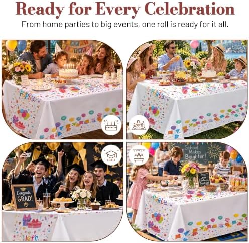 Birthday Party Table Cloth Disposable, 54In X 300Ft Table Cover Roll in 54" x 3600" (Rectangular) in Party, alternate view 3