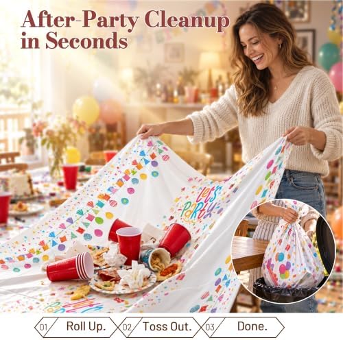 Birthday Party Table Cloth Disposable, 54In X 300Ft Table Cover Roll in 54" x 3600" (Rectangular) in Party, alternate view 4