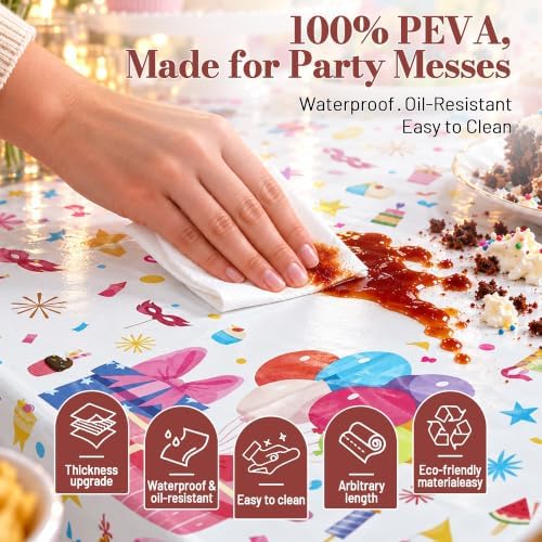 Birthday Party Table Cloth Disposable, 54In X 300Ft Table Cover Roll in 54" x 3600" (Rectangular) in Party, alternate view 7