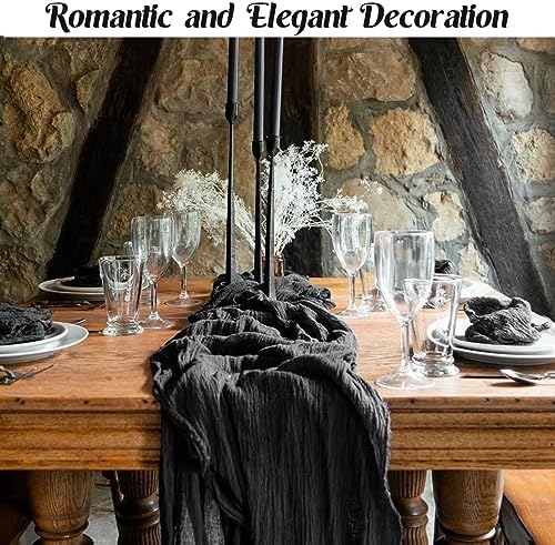Black 10FT Cheesecloth Table Runner Boho Gauze Fabric Table Runner Rustic Sheer Runner for Wedding Bridal Baby, alternate