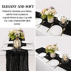 Black 10FT Cheesecloth Table Runner Boho Gauze Fabric Table Runner Rustic Sheer Runner for Wedding Bridal Baby, alternate