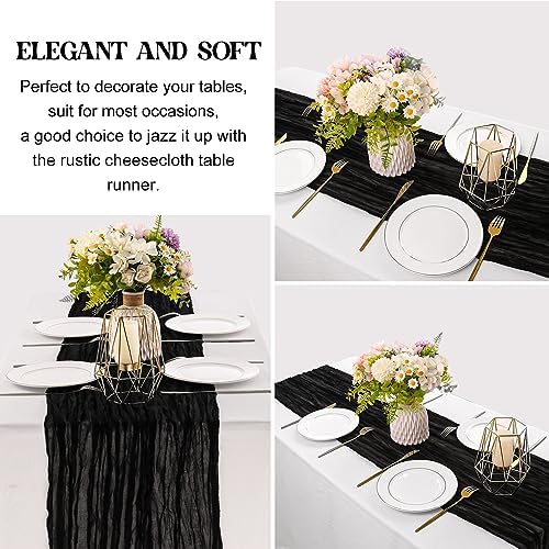 Black 10FT Cheesecloth Table Runner Boho Gauze Fabric Table Runner Rustic Sheer Runner for Wedding Bridal Baby, alternate
