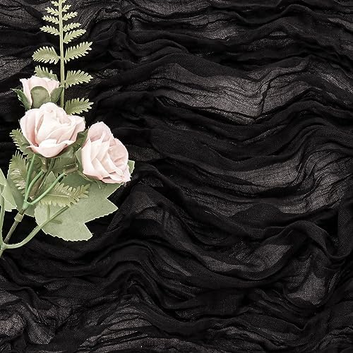Black 10FT Cheesecloth Table Runner Boho Gauze Fabric Table Runner Rustic Sheer Runner for Wedding Bridal Baby, alternate