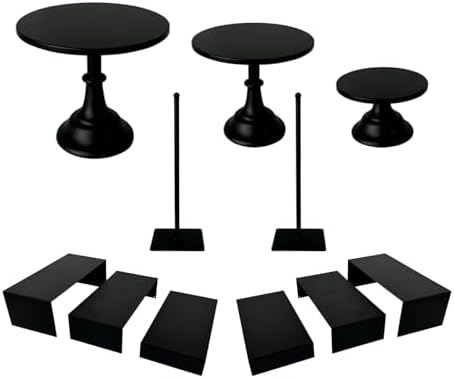 Black 11Pcs Metal Dessert Display Set Round Cake Stand Riser Platter in Black, alternate view 3