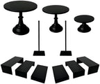 Black 11Pcs Metal Dessert Display Set Round Cake Stand Riser Platter in Black, alternate view 3