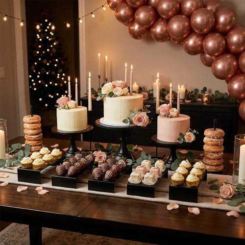 Black 11Pcs Metal Dessert Display Set Round Cake Stand Riser Platter in Black, alternate view 4