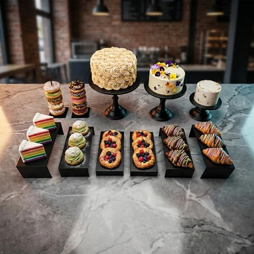 Black 11Pcs Metal Dessert Display Set Round Cake Stand Riser Platter in Black, alternate view 5