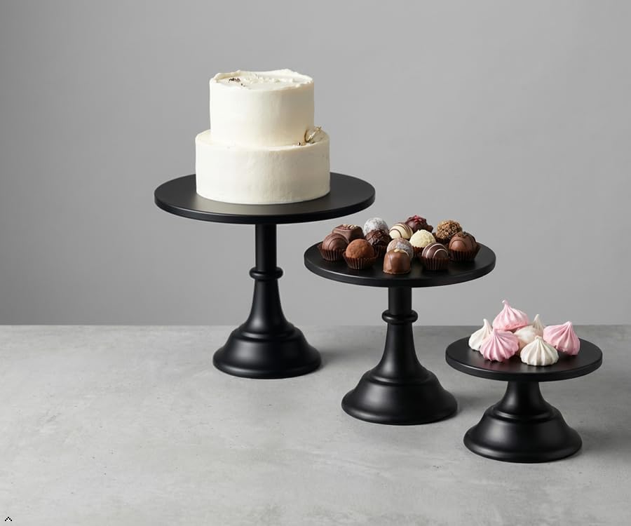 Black 11Pcs Metal Dessert Display Set Round Cake Stand Riser Platter in Black, alternate view 6