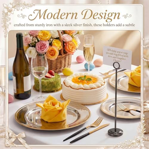 Black 12 Pcs Table Number Holders 15 Inch Number Stand Place Card Holder for Photos, Food Signs, Memo Notes, alternate view 3