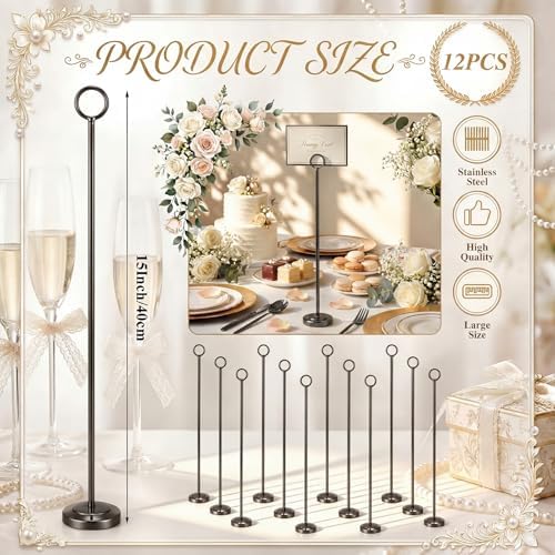 Black 12 Pcs Table Number Holders 15 Inch Number Stand Place Card Holder for Photos, Food Signs, Memo Notes, alternate view 4