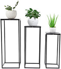 Black 3 Set Metal Stand Plant Stand High Square Rack Flower Holder Living Room & Patio Modern Metal Display