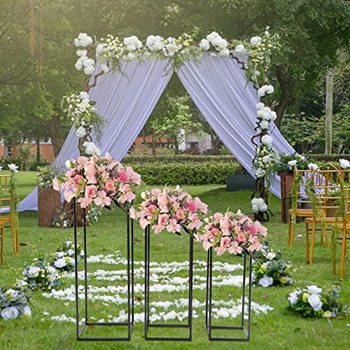 Black 3 Set Metal Stand Plant Stand High Square Rack Flower Holder Living Room & Patio Modern Metal Display, alternate view 4