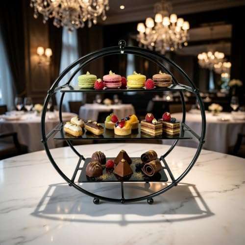 Black 3 Tier Metal Cupcake Stand Tiered Dessert Display Serving Tray in Black, alternate view 4
