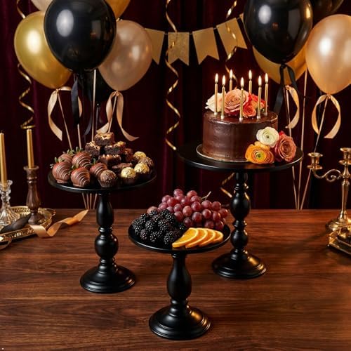Black 3Pcs Metal Round Vintage Cake Stand Set 10"12" Dessert Display in Black, alternate view 4