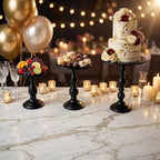 Black 3Pcs Metal Round Vintage Cake Stand Set 10"12" Dessert Display in Black, alternate view 5