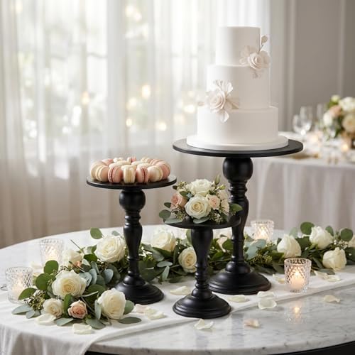 Black 3Pcs Metal Round Vintage Cake Stand Set 10"12" Dessert Display in Black, alternate view 6