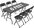 Black 6FT Folding Table with 6 Plastic Folding Chairs for Outside