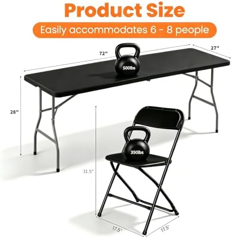Black 6FT Folding Table with 6 Plastic Folding Chairs for Outside, alternate view 3