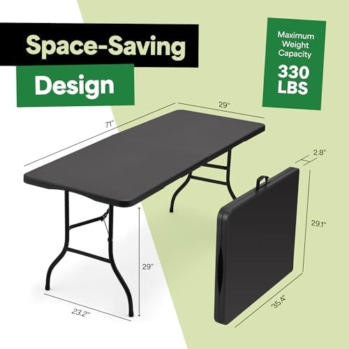 Black 6ft Folding Table with Handle | Heavy-Duty Foldable Table | Portable Table for Indoor & Outdoor Use |, alternate view 2