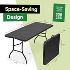 Black 6ft Folding Table with Handle | Heavy-Duty Foldable Table | Portable Table for Indoor & Outdoor Use |, alternate view 2