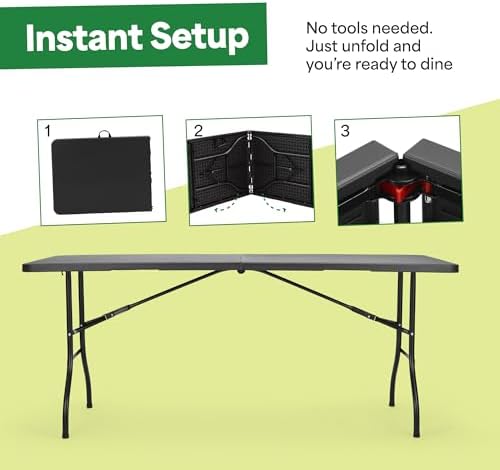 Black 6ft Folding Table with Handle | Heavy-Duty Foldable Table | Portable Table for Indoor & Outdoor Use |, alternate view 6