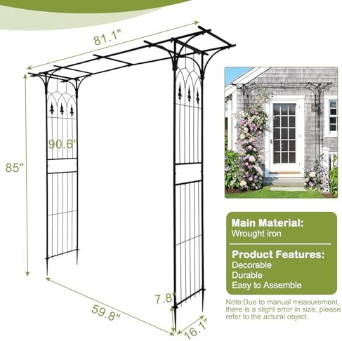 Black 7FT Steel Garden Arch Trellis for Climbing Vines & Roses, alternate view 3