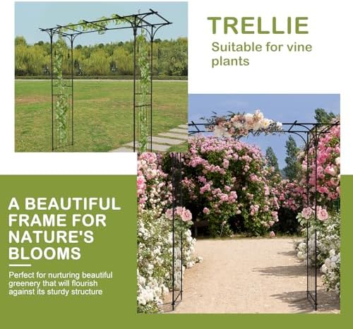Black 7FT Steel Garden Arch Trellis for Climbing Vines & Roses, alternate view 5