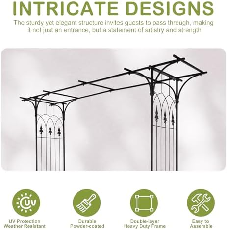 Black 7FT Steel Garden Arch Trellis for Climbing Vines & Roses, alternate view 6