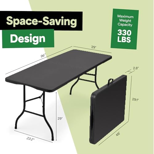 Black 8ft Folding Table with Handle | Heavy-Duty Foldable Table | Portable Table for Indoor & Outdoor Use |, alternate view 2