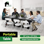 Black 8ft Folding Table with Handle | Heavy-Duty Foldable Table | Portable Table for Indoor & Outdoor Use |, alternate view 3