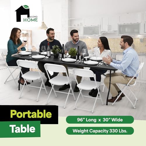 Black 8ft Folding Table with Handle | Heavy-Duty Foldable Table | Portable Table for Indoor & Outdoor Use |, alternate view 3