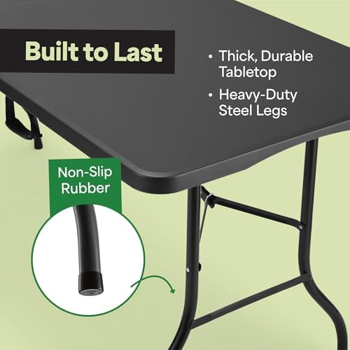 Black 8ft Folding Table with Handle | Heavy-Duty Foldable Table | Portable Table for Indoor & Outdoor Use |, alternate view 4