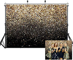 Black and Gold Backdrop Gold Spots Backdrop Vinyl Photography Backdrop Vintage Background for Family Birthday, alternate view