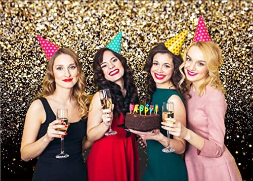 Black and Gold Backdrop Gold Spots Backdrop Vinyl Photography Backdrop Vintage Background for Family Birthday, alternate view