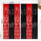 Black and Red Metallic Fringe Curtains 2 Pack, Tinsel Backdrop for Parties, alternate view 2