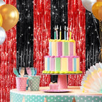Black and Red Metallic Fringe Curtains 2 Pack, Tinsel Backdrop for Parties, alternate view 4