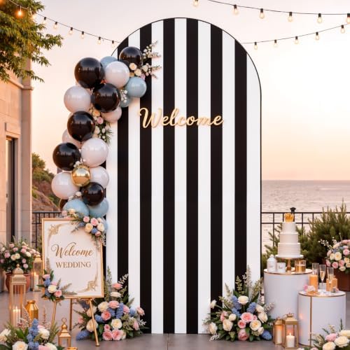 Black and White Striped Arch Backdrop Cover 6 FT Birthday Party Balloon Black Striped Arch Covers Stretchy
