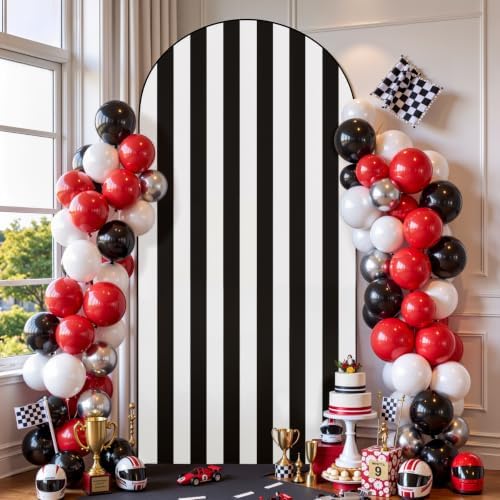 Black and White Striped Arch Backdrop Cover 7.2 FT Birthday Party Balloon Black Striped Arch Covers Stretchy, alternate view