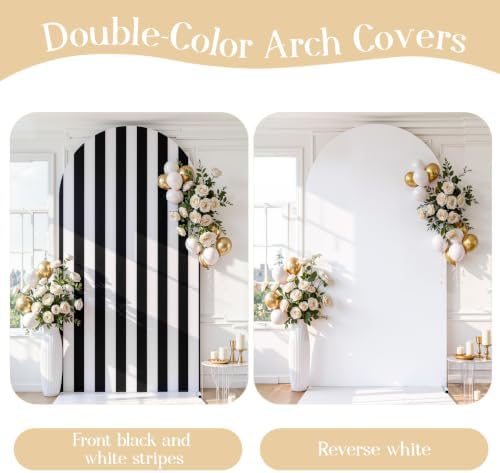 Black and White Striped Arch Backdrop Cover 7.2 FT Birthday Party Balloon Black Striped Arch Covers Stretchy, alternate view