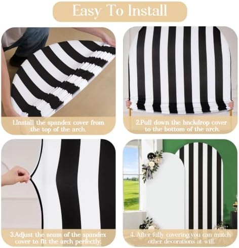 Black and White Striped Arch Backdrop Cover 7.2 FT Birthday Party Balloon Black Striped Arch Covers Stretchy, alternate view