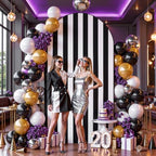 Black and White Striped Arch Backdrop Cover 7.2 FT Birthday Party Balloon Black Striped Arch Covers Stretchy, alternate view