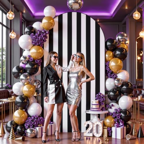Black and White Striped Arch Backdrop Cover 7.2 FT Birthday Party Balloon Black Striped Arch Covers Stretchy, alternate view
